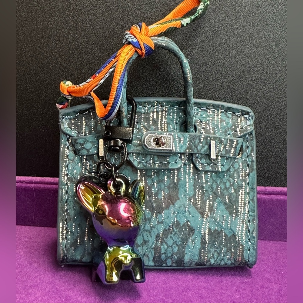 Teal Snakeskin Mini Bag Charm Set w/ Twilly + Dog Charm | Exact Item